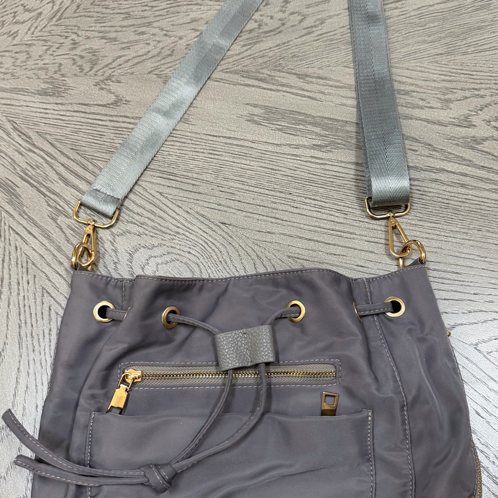 Gray Women's Bag with Gold Accents